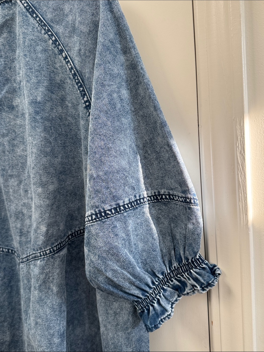 Blue Washed Denim Button-Front Tunic Top - Picture 6 of 6